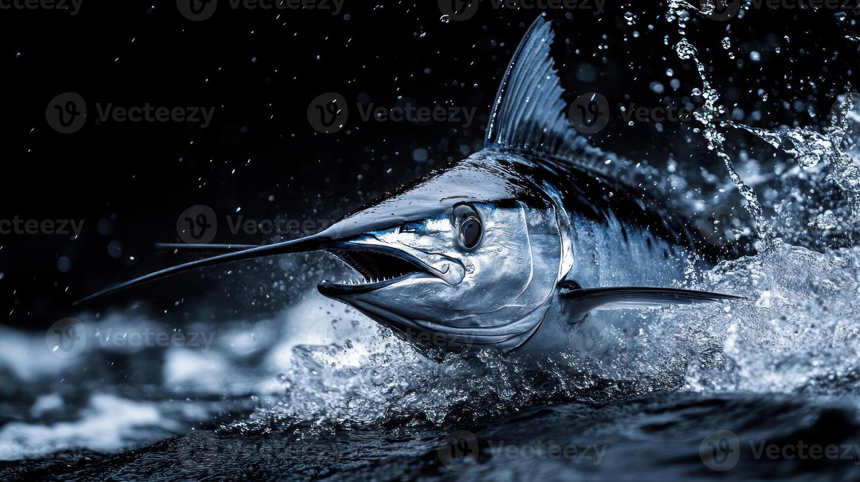 A blue marlin jumping out of the water photo