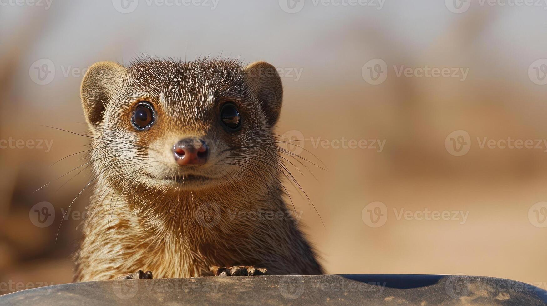 A close-up of a mongoose looking at the camera. photo