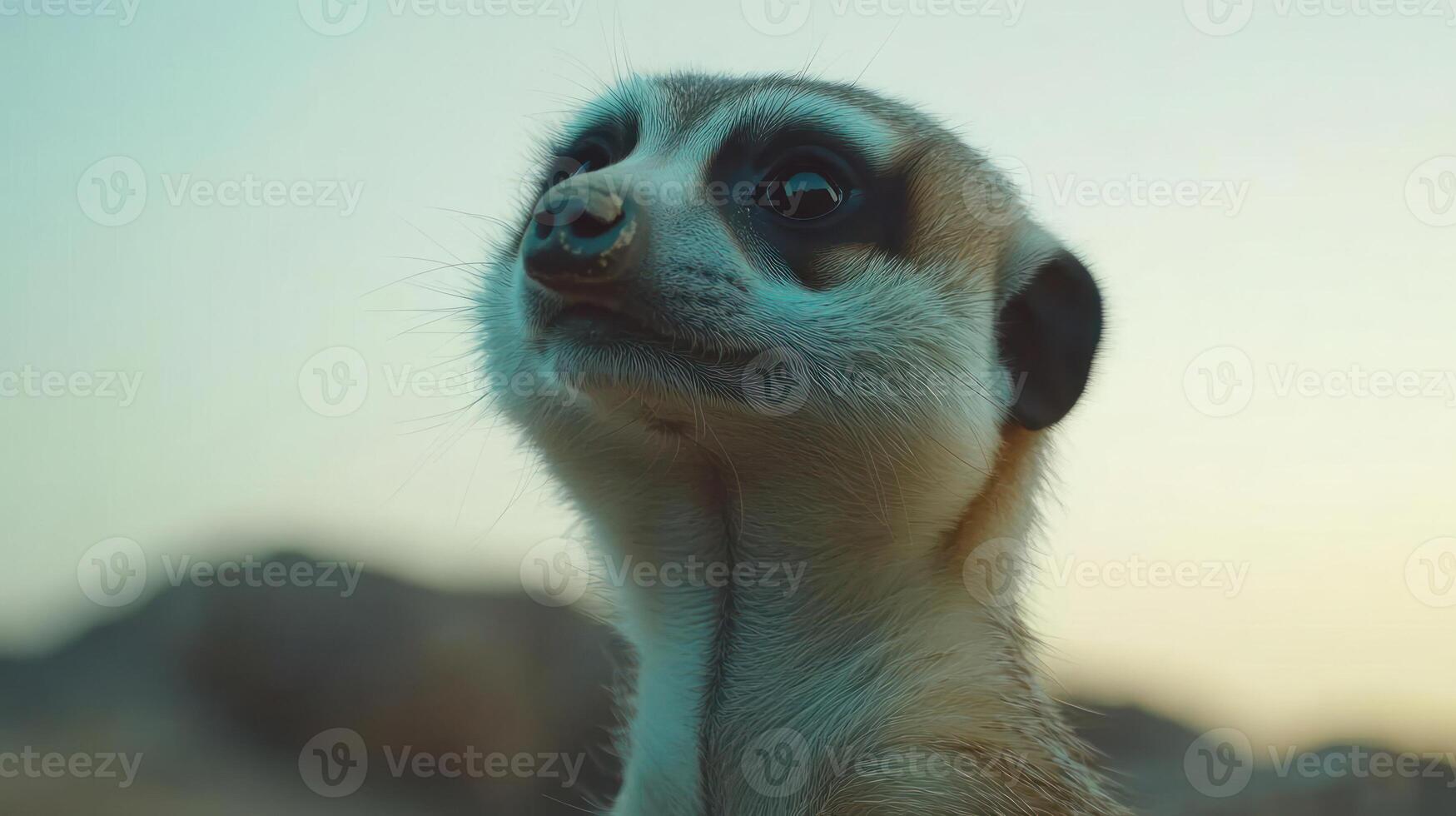 Close-up of a meerkat looking at something with curiosity photo