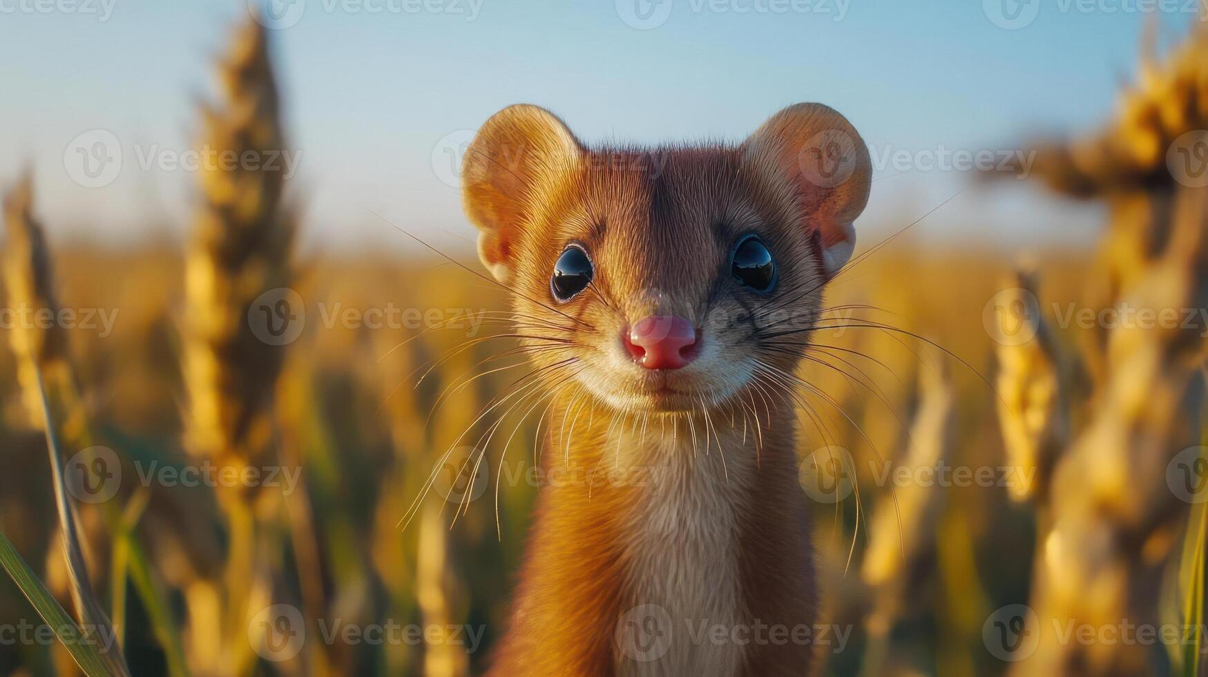 Weasel in field of grain photo