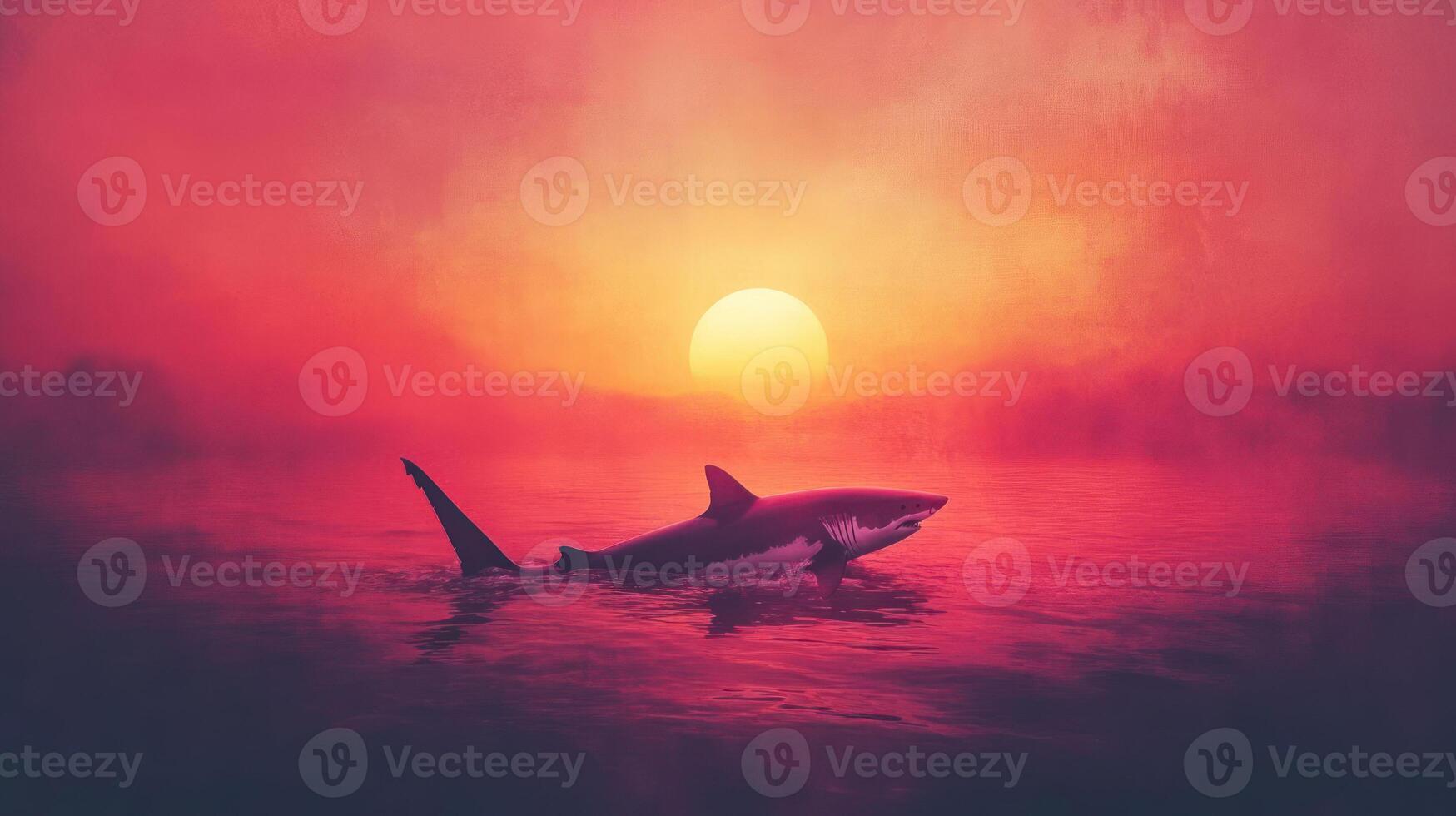Shark Swimming at Sunset photo