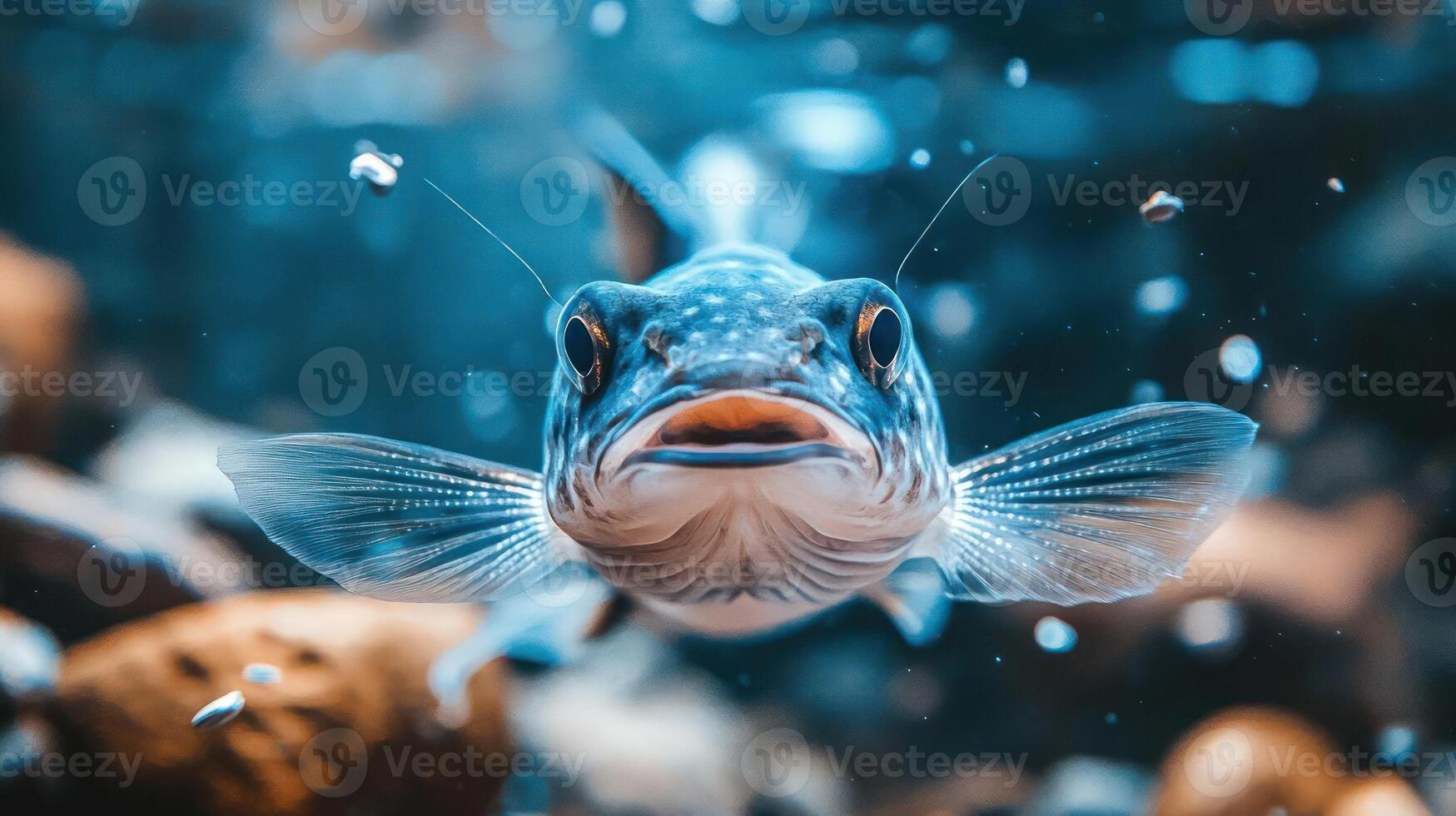 Close-up of a fish in water with bubbles photo