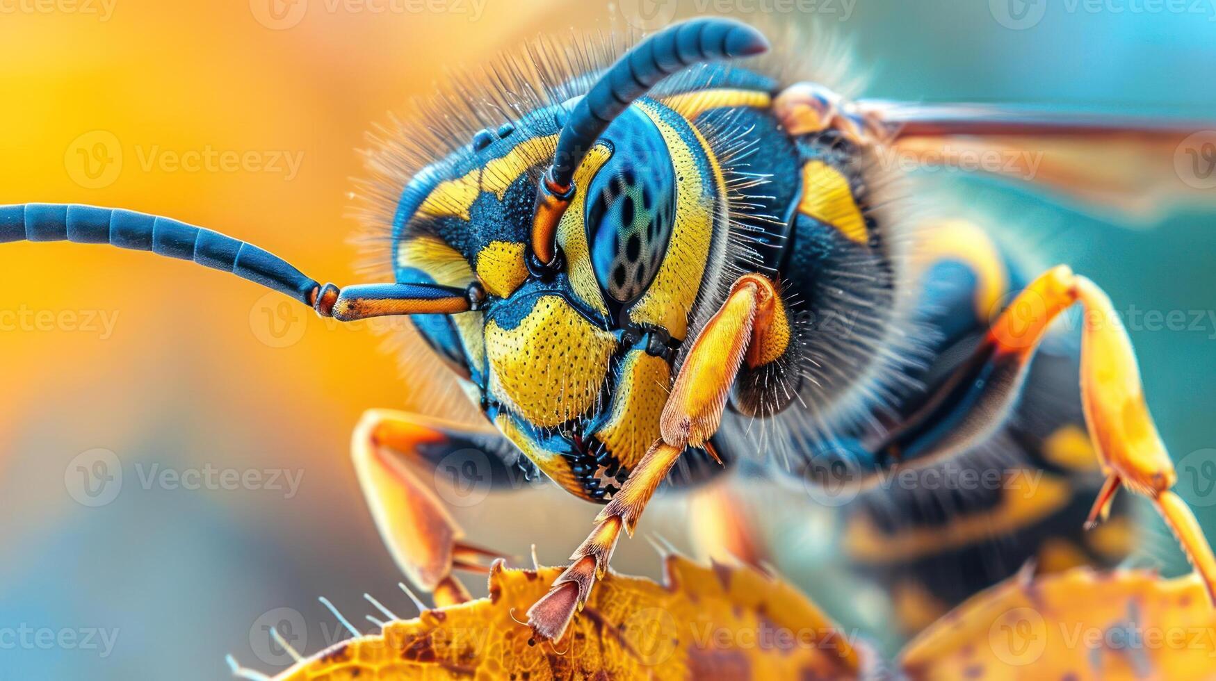 A detailed view of a wasp's face and body photo