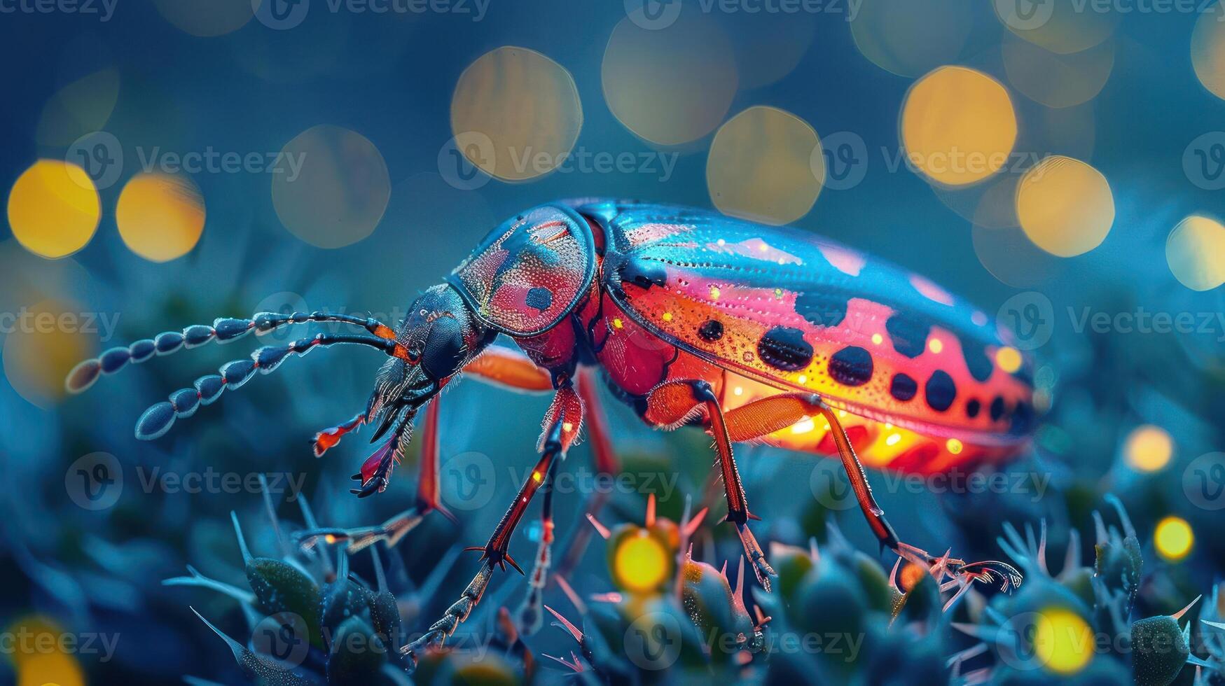Firefly Beetle with Elaborate Antennae and Iridescent Wings photo