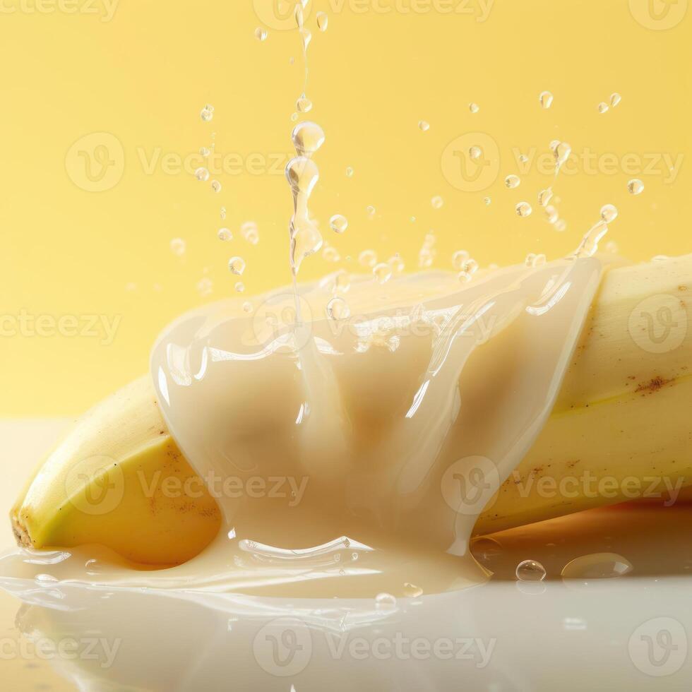 Banana milk splashing on a banana photo