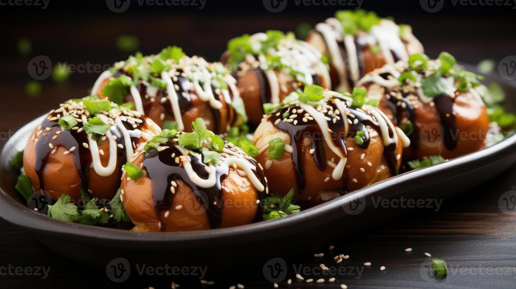 Tempting Japanese-inspired dish with sesame seeds and sauce photo