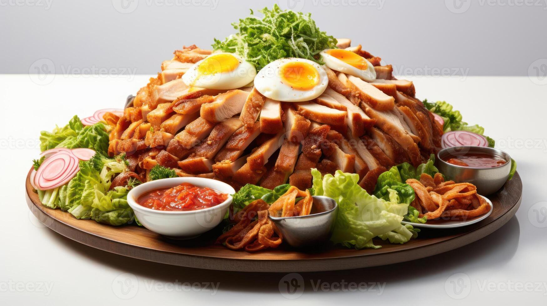Large platter of food with meat and vegetables photo