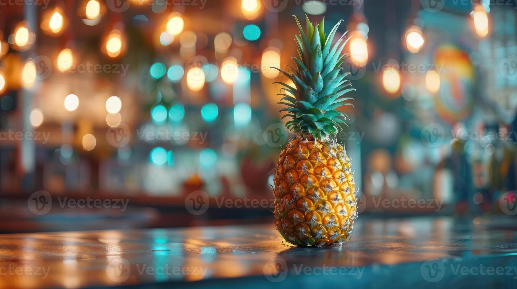 Tropical fruit pineapple sitting on a table photo