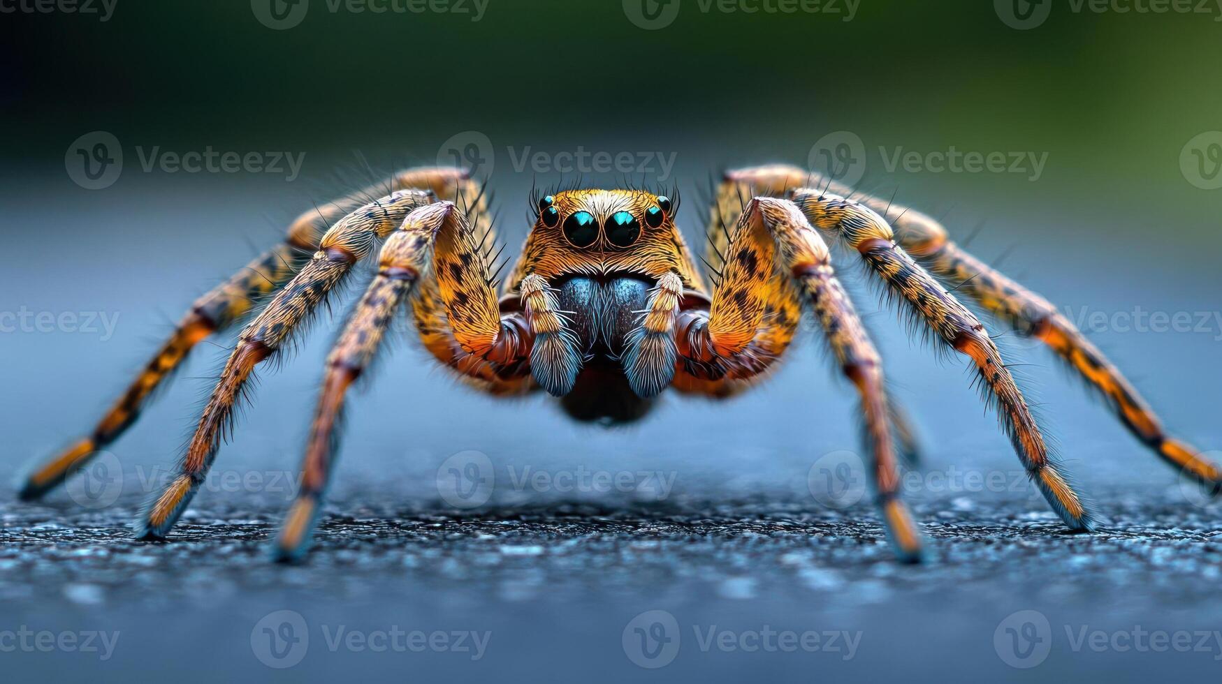 A close-up of a large spider with long legs and eyes photo
