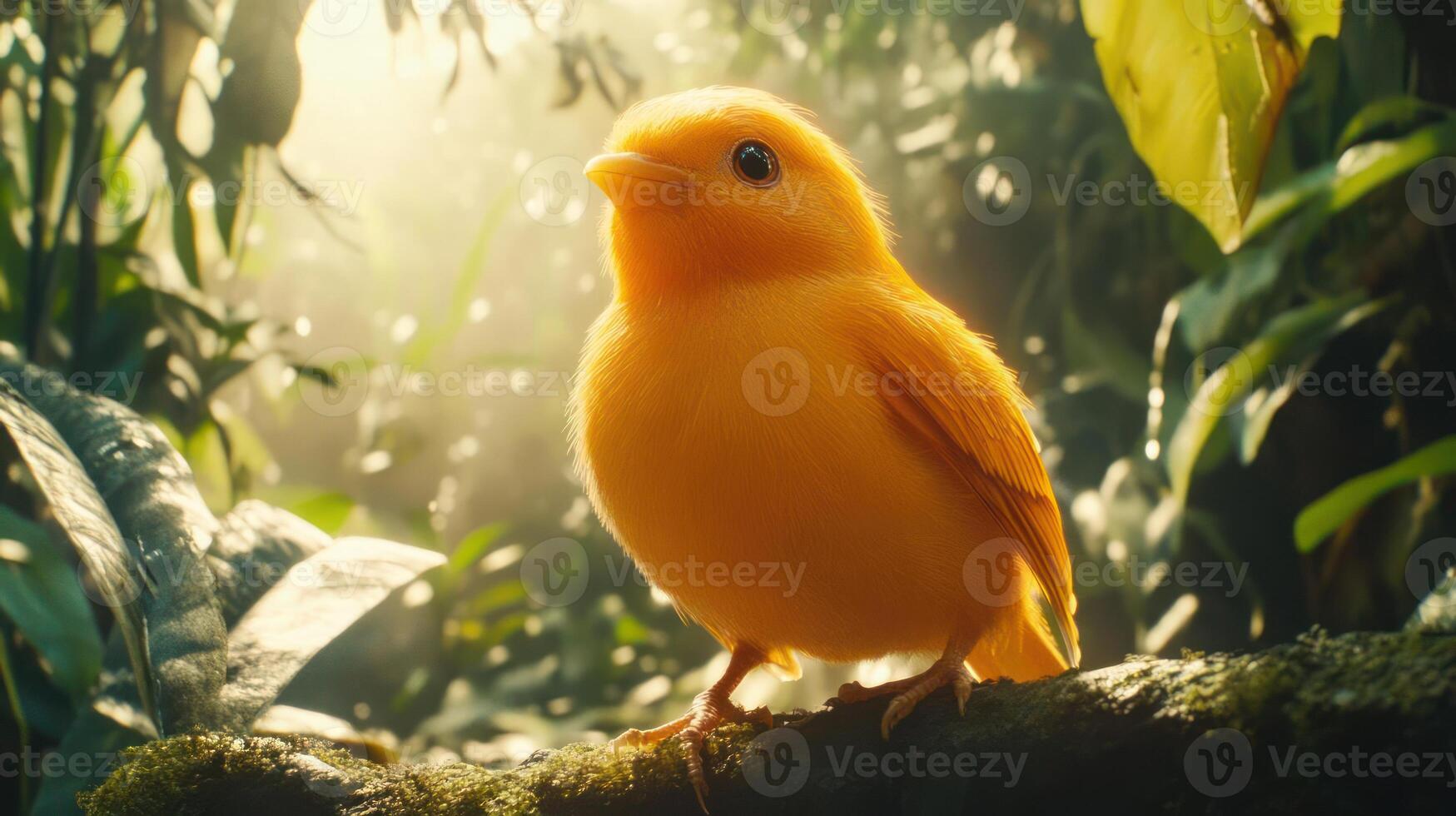 A small yellow bird is sitting on a branch photo