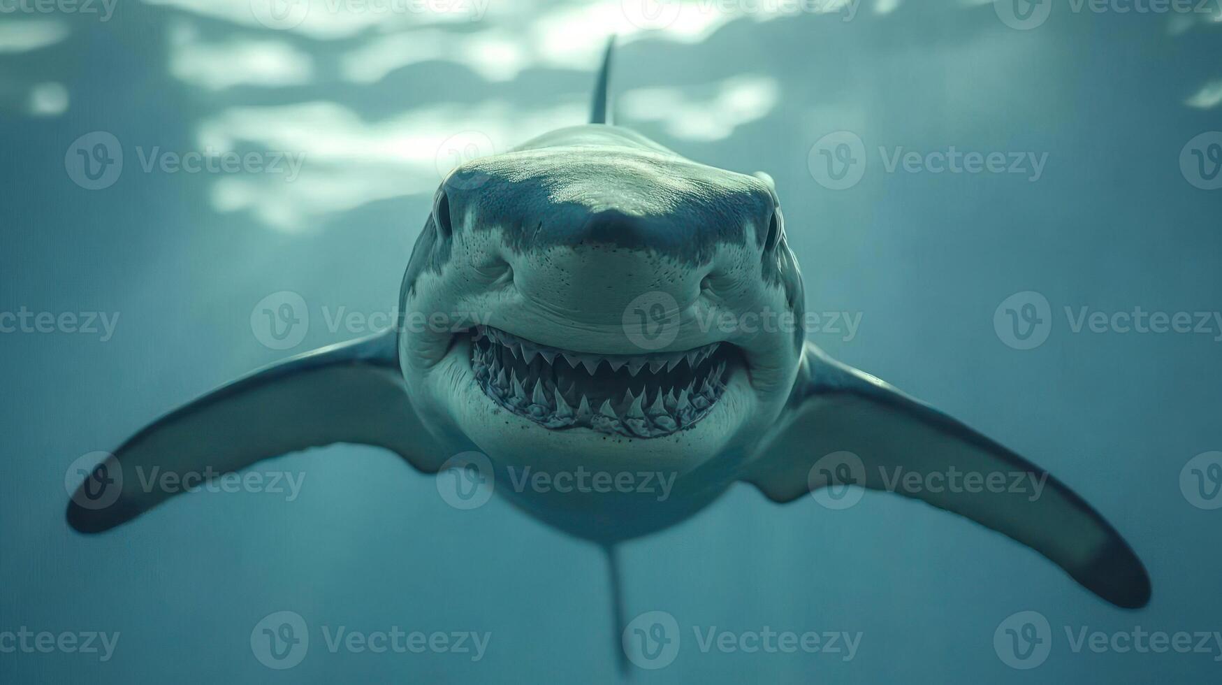 Close-up of a shark with sharp teeth and powerful jaws. photo
