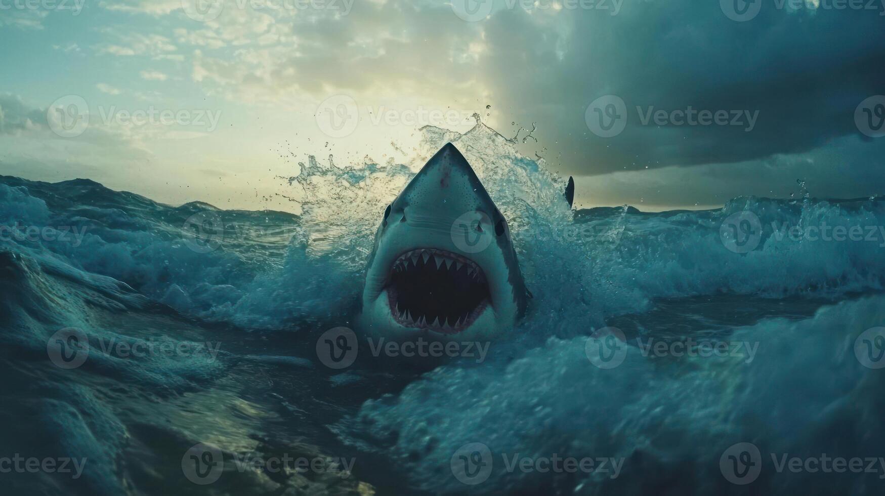 A shark emerges from the ocean's depths. photo