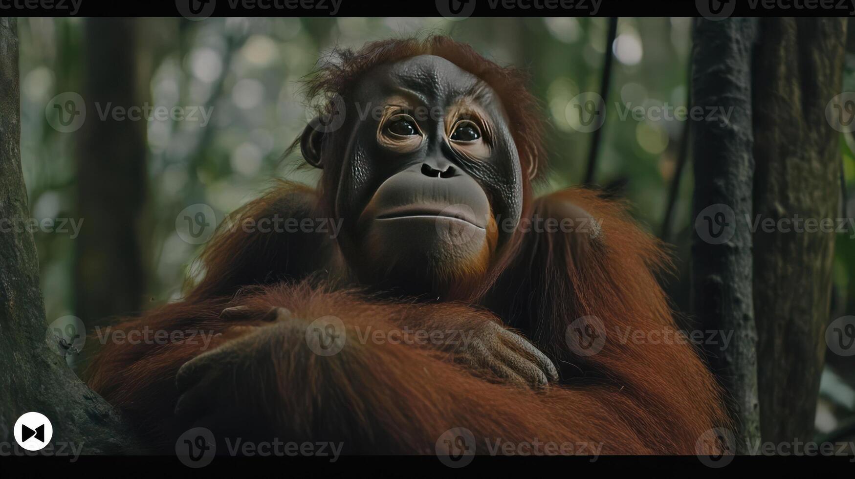 Orangutan sitting in a tree photo