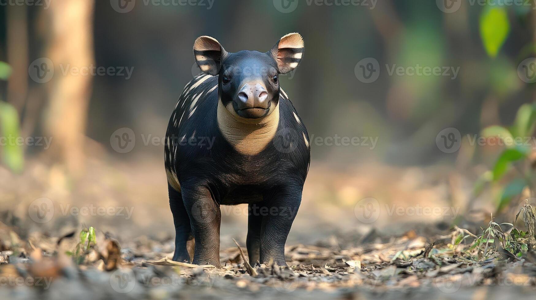 A tapir standing on dry ground, facing the camera. photo
