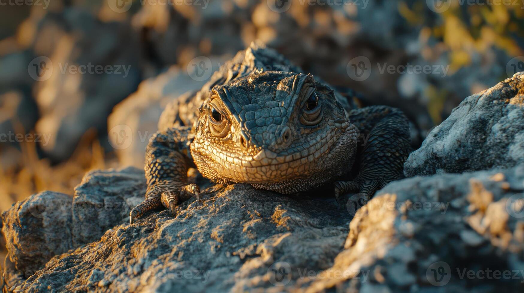 Close-up shot of a crocodile lizard basking on top of rocks photo