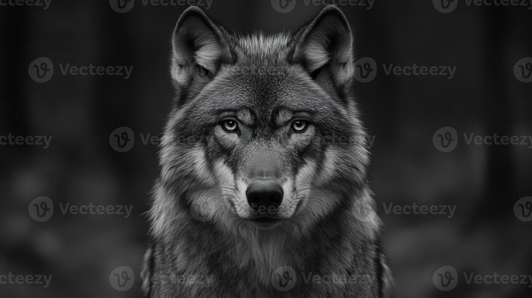A close-up of a wolf's face with piercing eyes photo