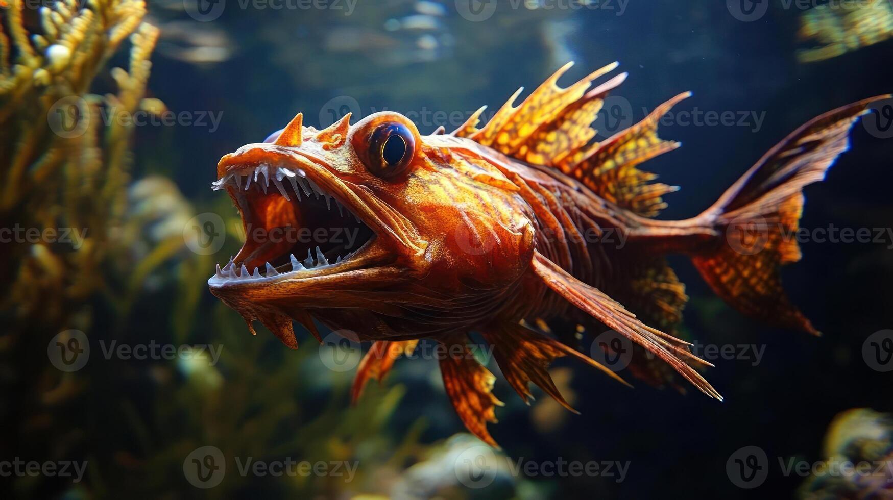 A fish with its mouth open and teeth showing photo