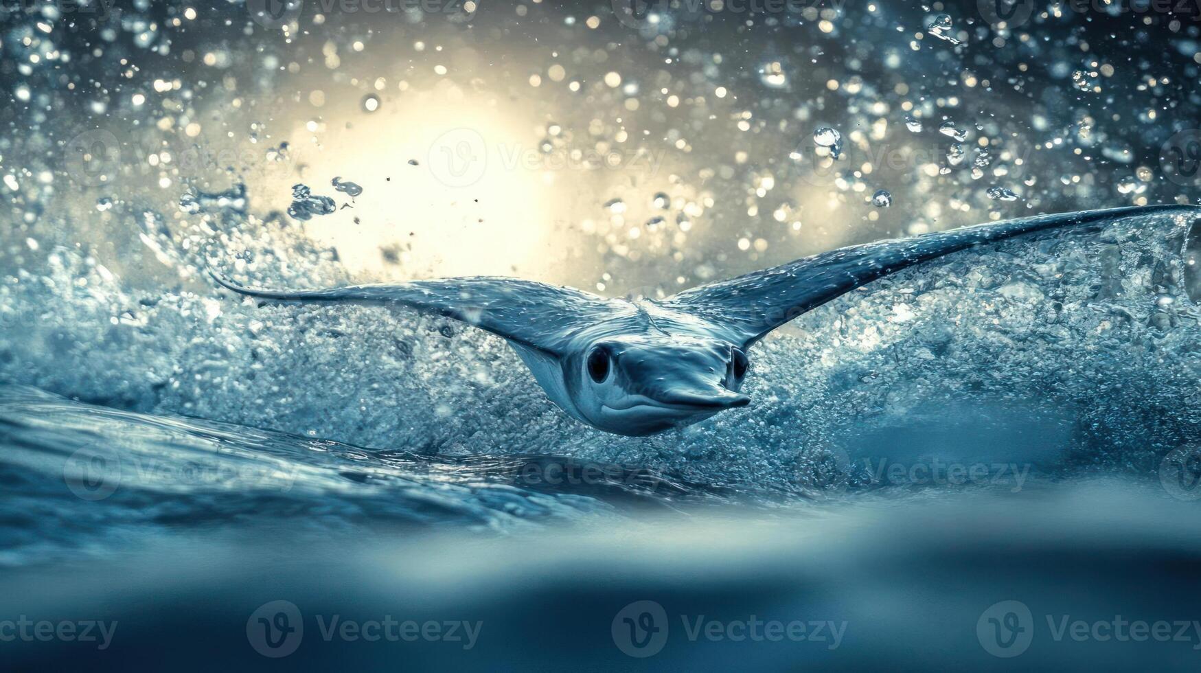 Oceanic Manta Ray Swimming in Ocean photo