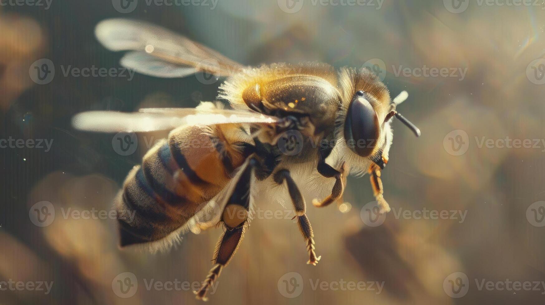 A close-up of a bee in flight photo