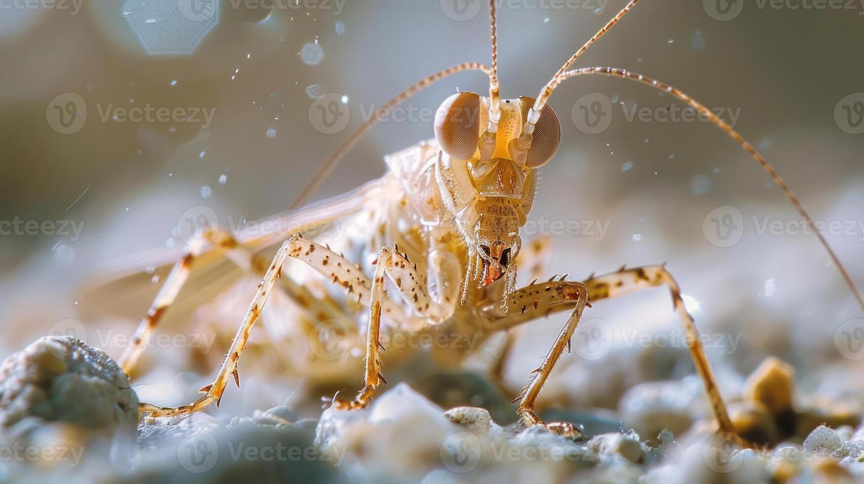 Close-up of a praying mantis on rocks photo