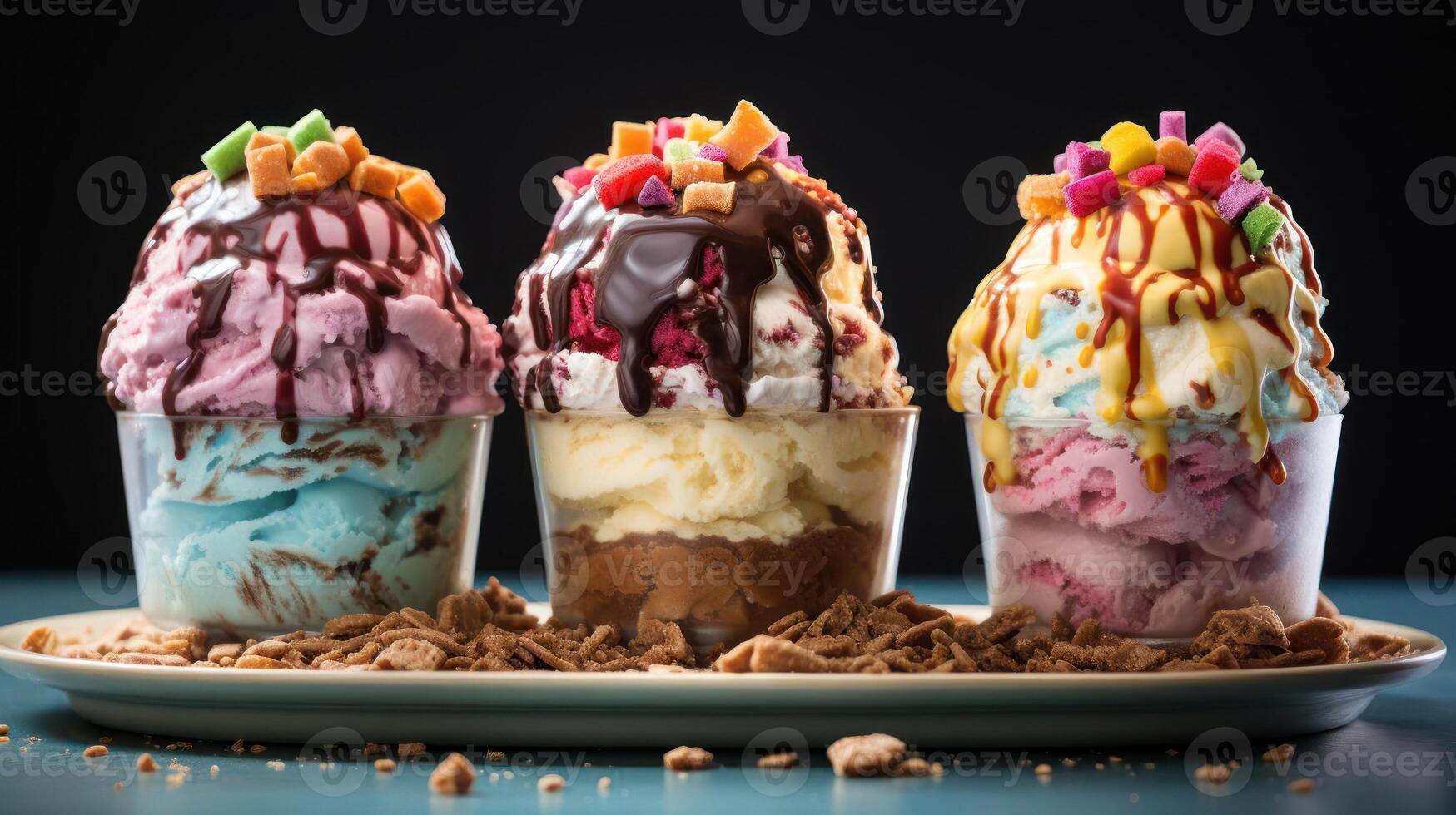 Three glasses of ice cream photo