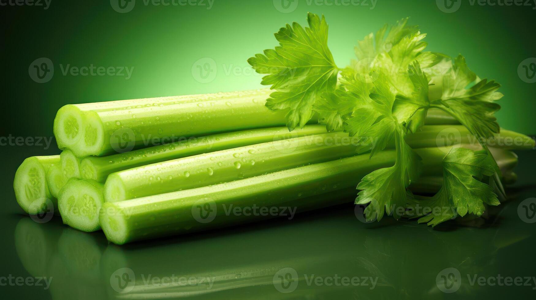Fresh celery on green background photo
