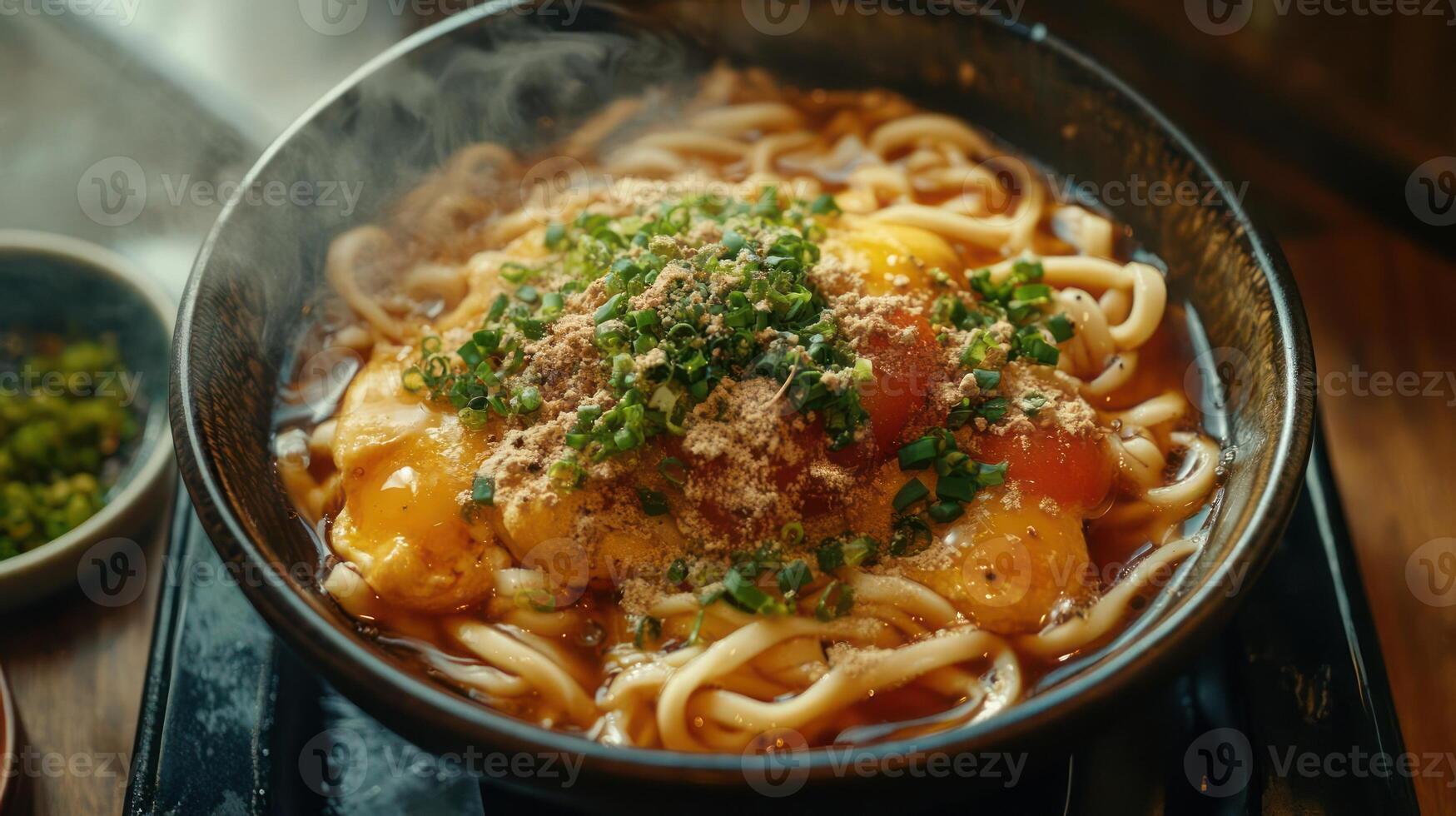 Japanese Udon Noodle Soup with Vegetables and Tofu photo