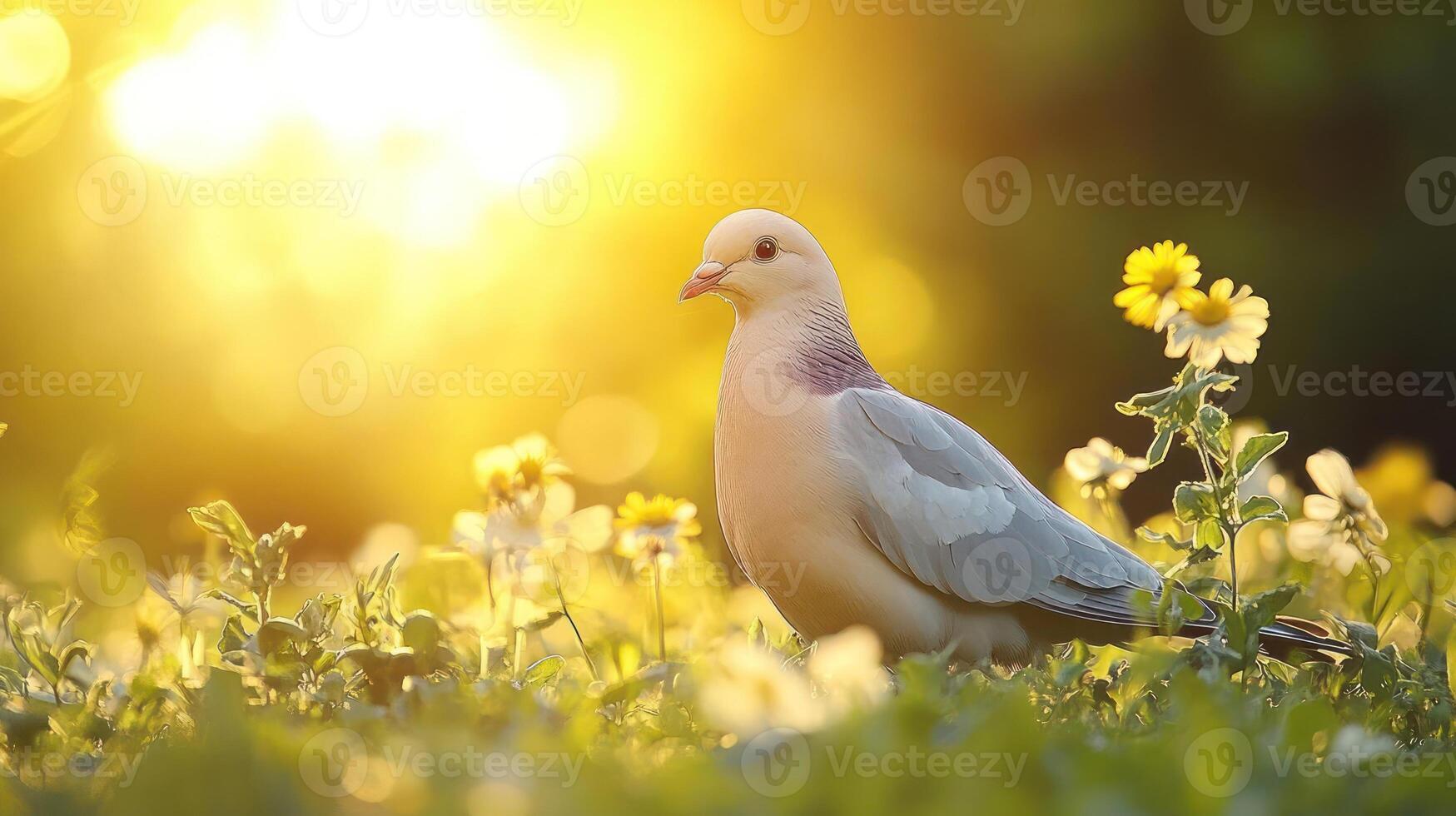 Bird standing in a field of flowers photo