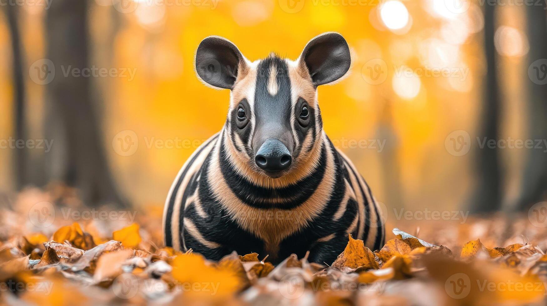 A close-up of an animal sitting on leaves. photo