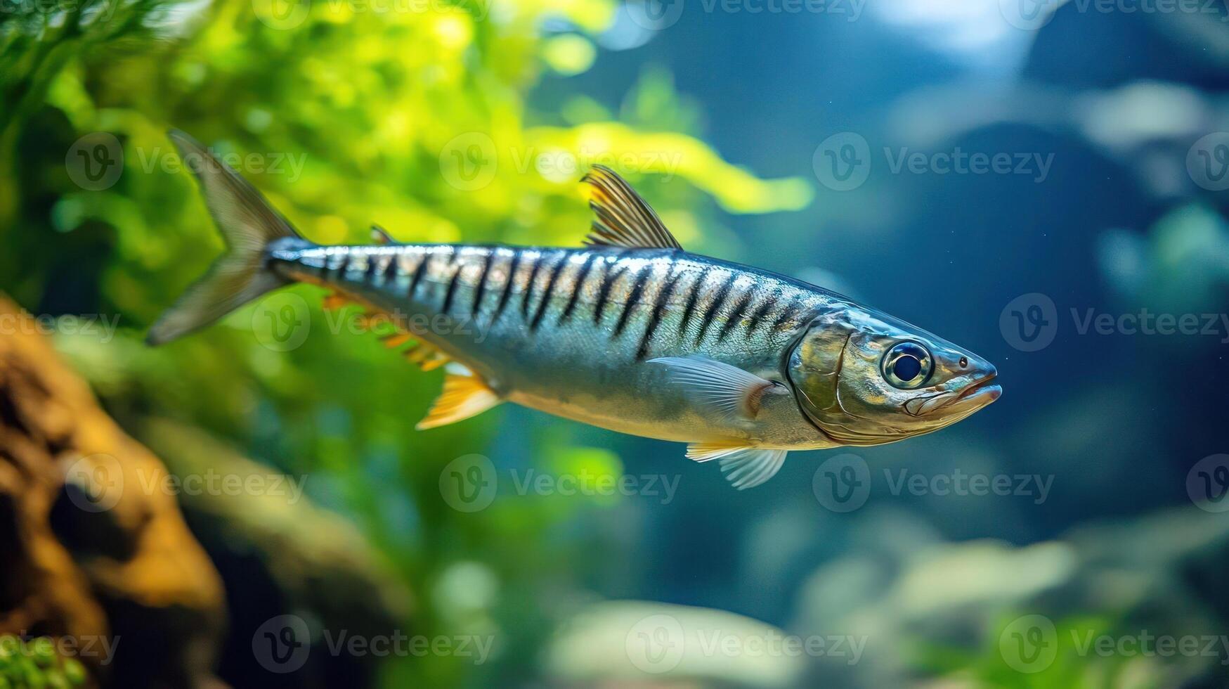 A close-up of a mackerel fish with shiny silver scales photo