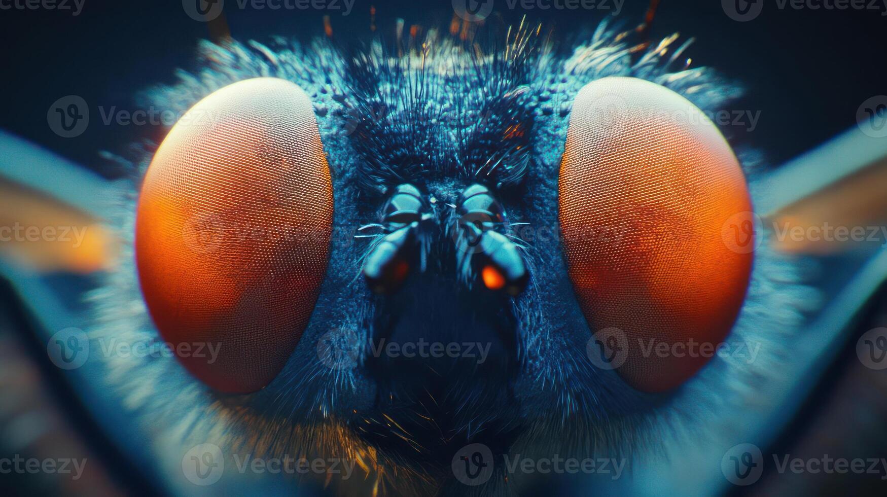 Close-up of a fly's face with large eyes. photo