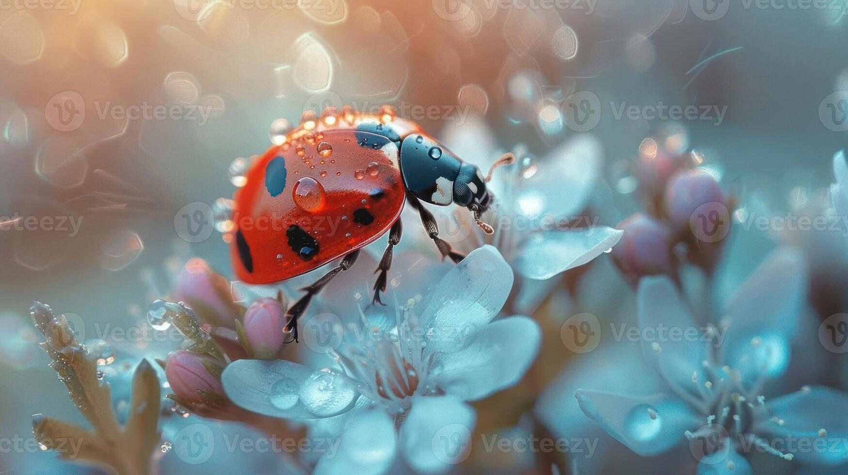 A close-up of a ladybug on white flowers photo