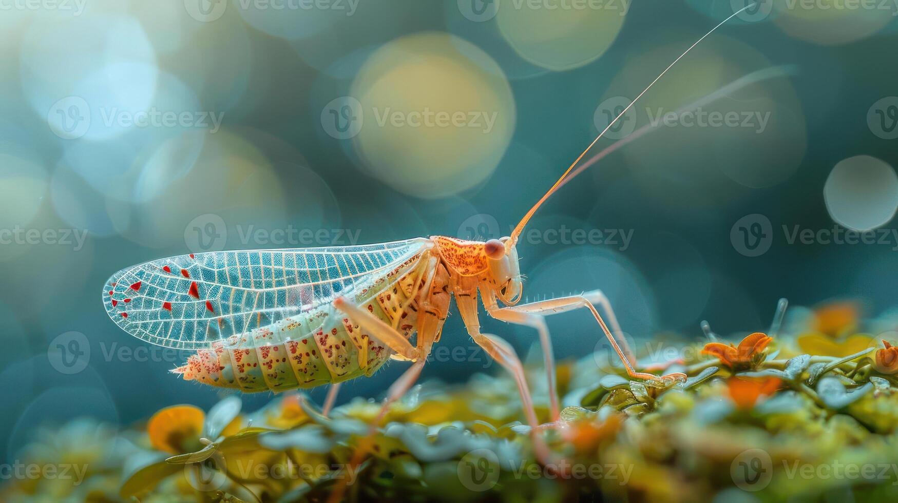Close-up of an insect with long antennae and wings photo