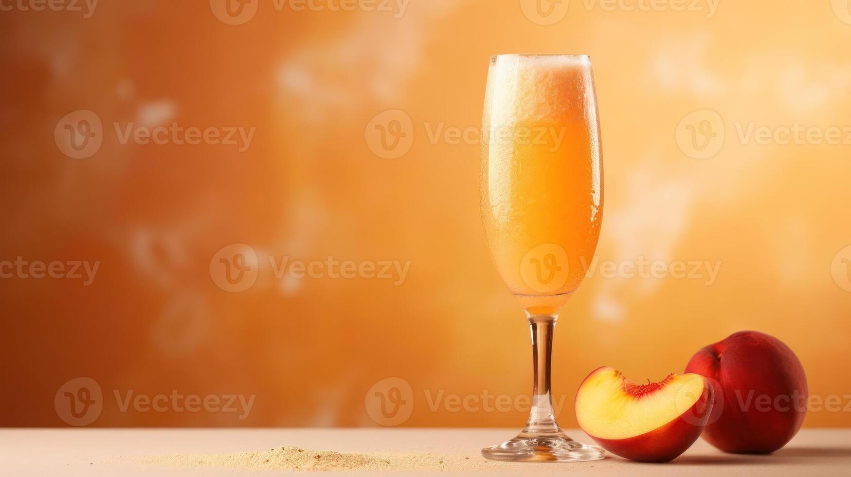 Peach Juice with a Glass of Peach Juice and Peaches on Table photo