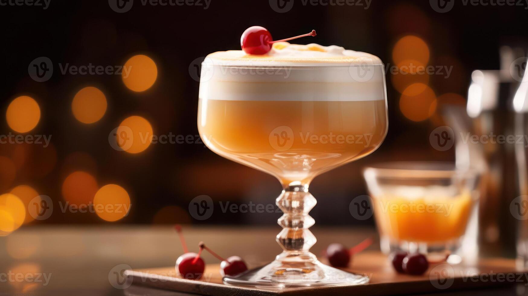 Whiskey Sour Cocktail with Cherries on Top photo