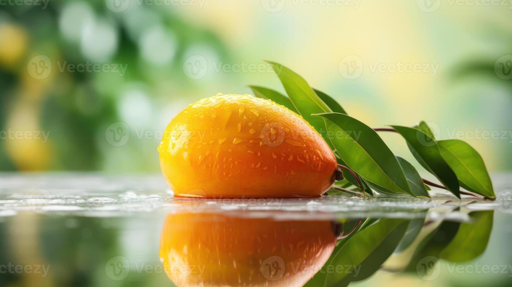 A mango on a reflective surface photo
