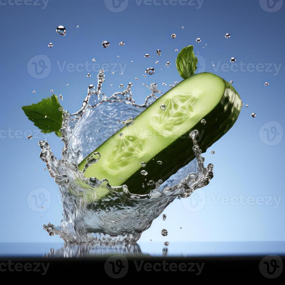 A cucumber is splashing into water. photo
