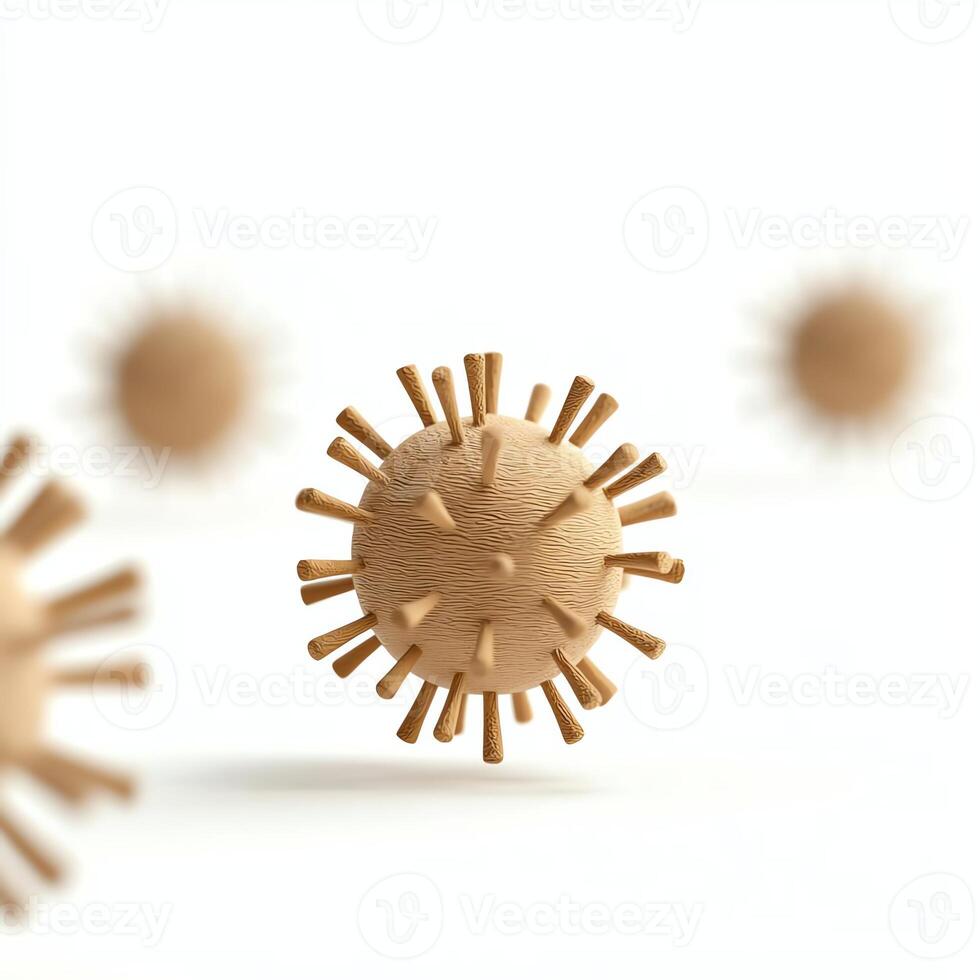 3D render of a virus with spike proteins. The illustration depicts a microbial entity, showcasing intricate details of its structure, perfect for educational and scientific use. photo