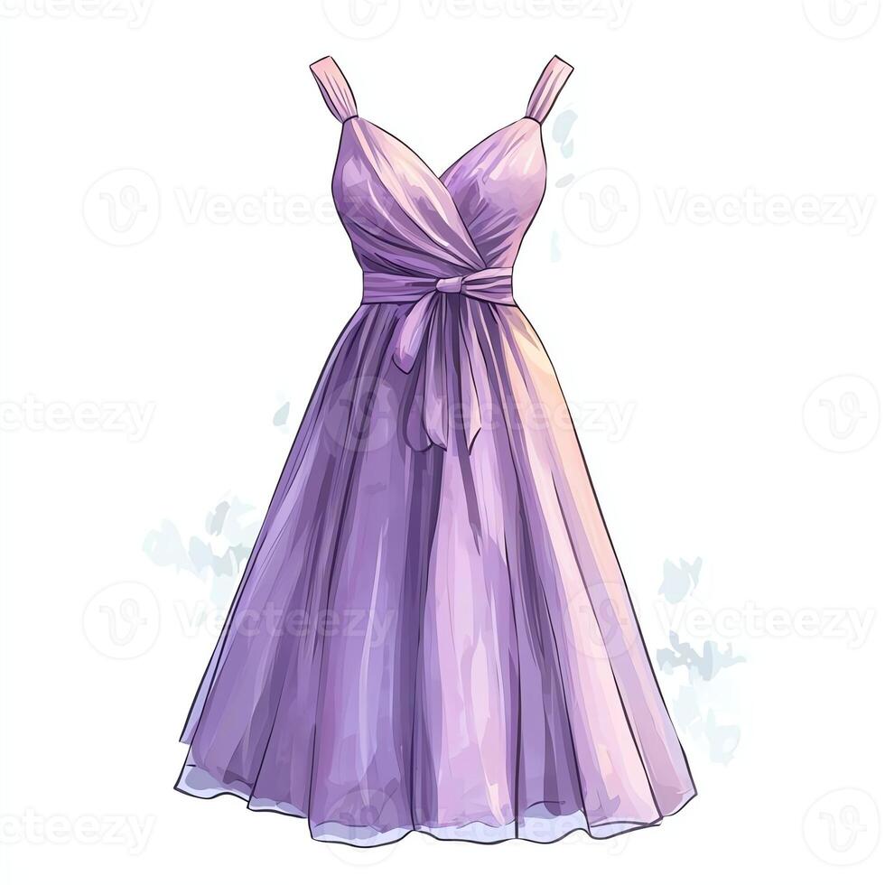 A beautiful, elegant purple dress with a flowing skirt and delicate straps, perfect for special occasions photo