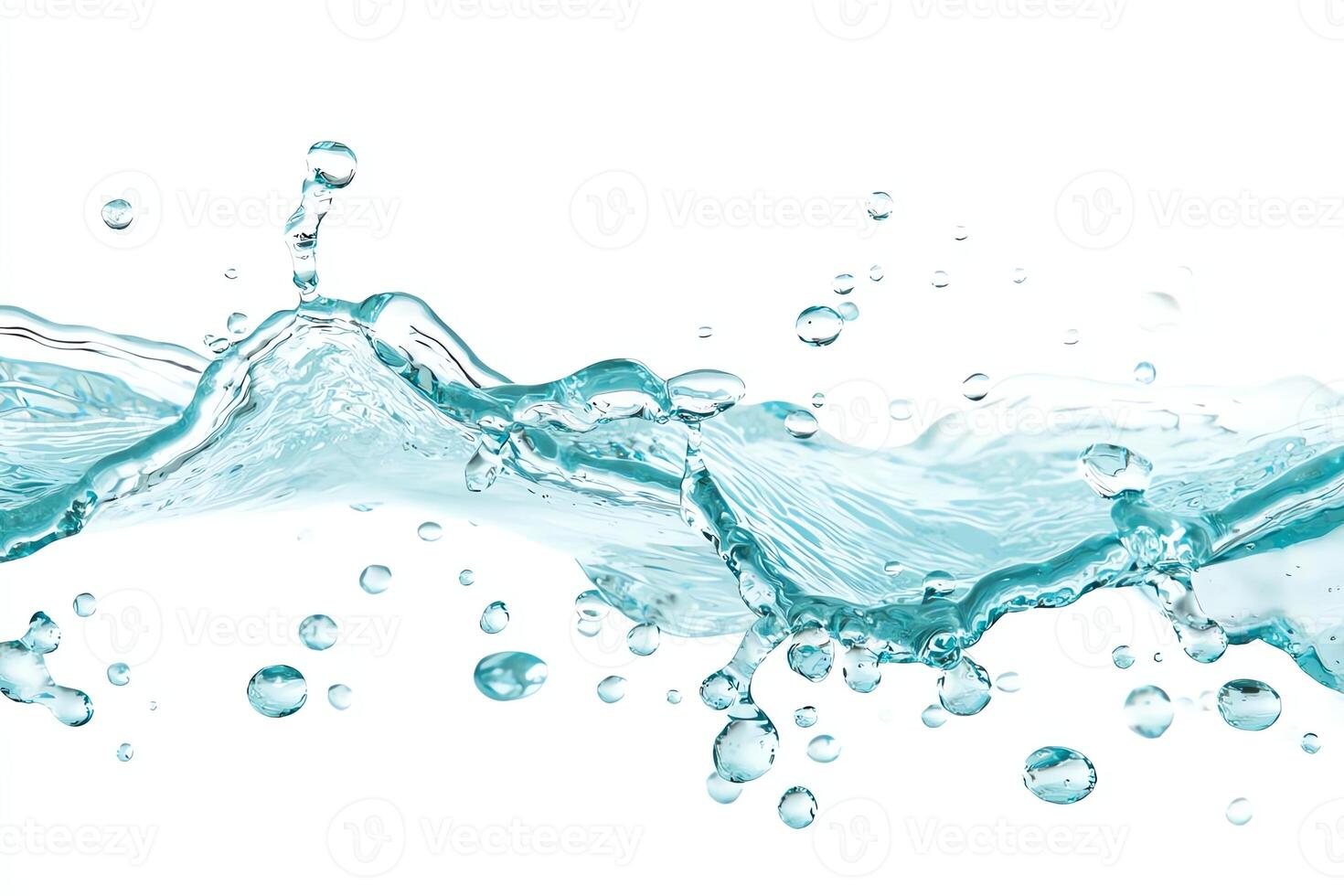 A captivating image of clear water splashing with bubbles against a white background, symbolizing purity and freshness in nature. Ideal for environmental themes and designs. photo