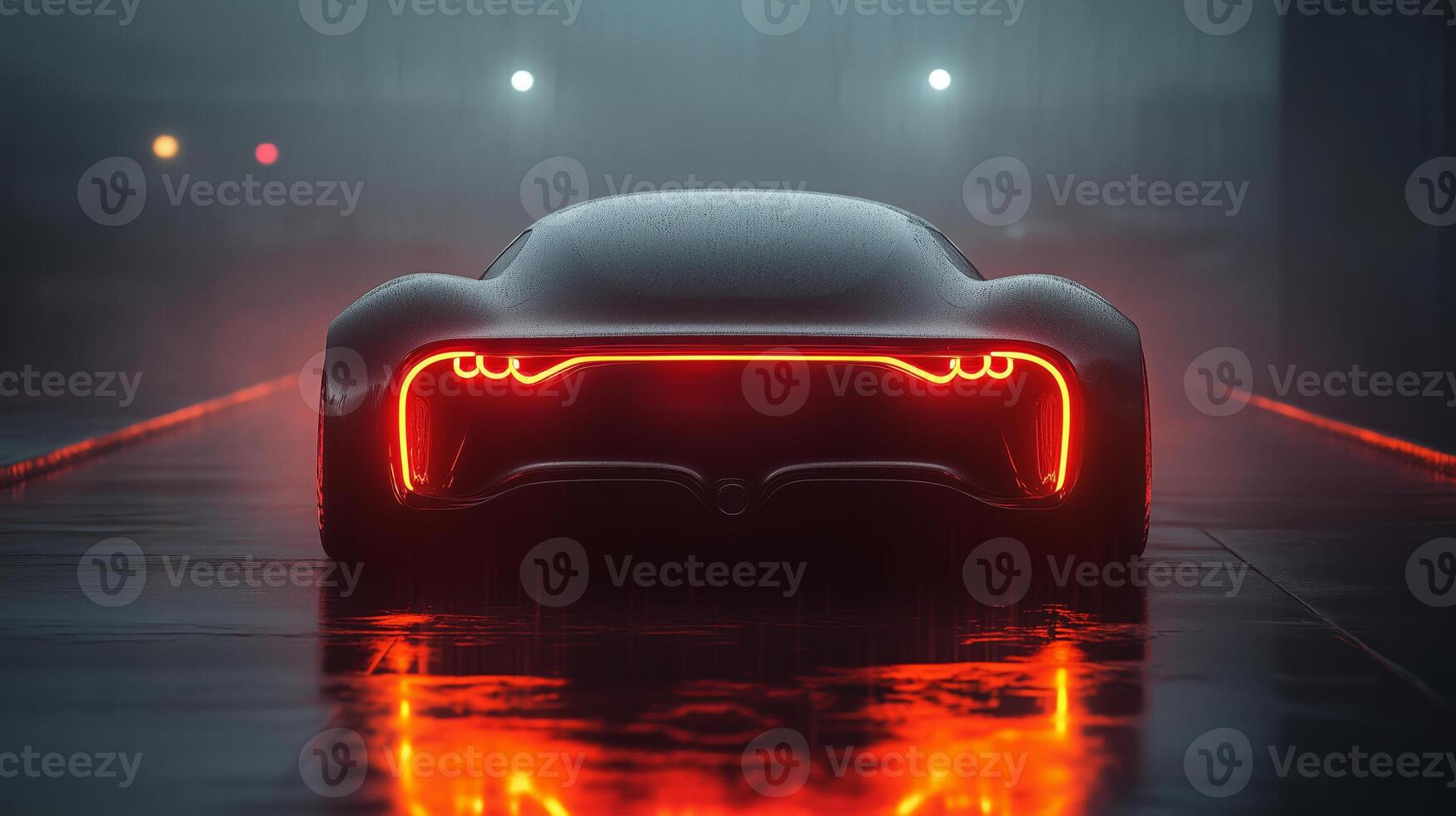 The futuristic car is on the road at night photo