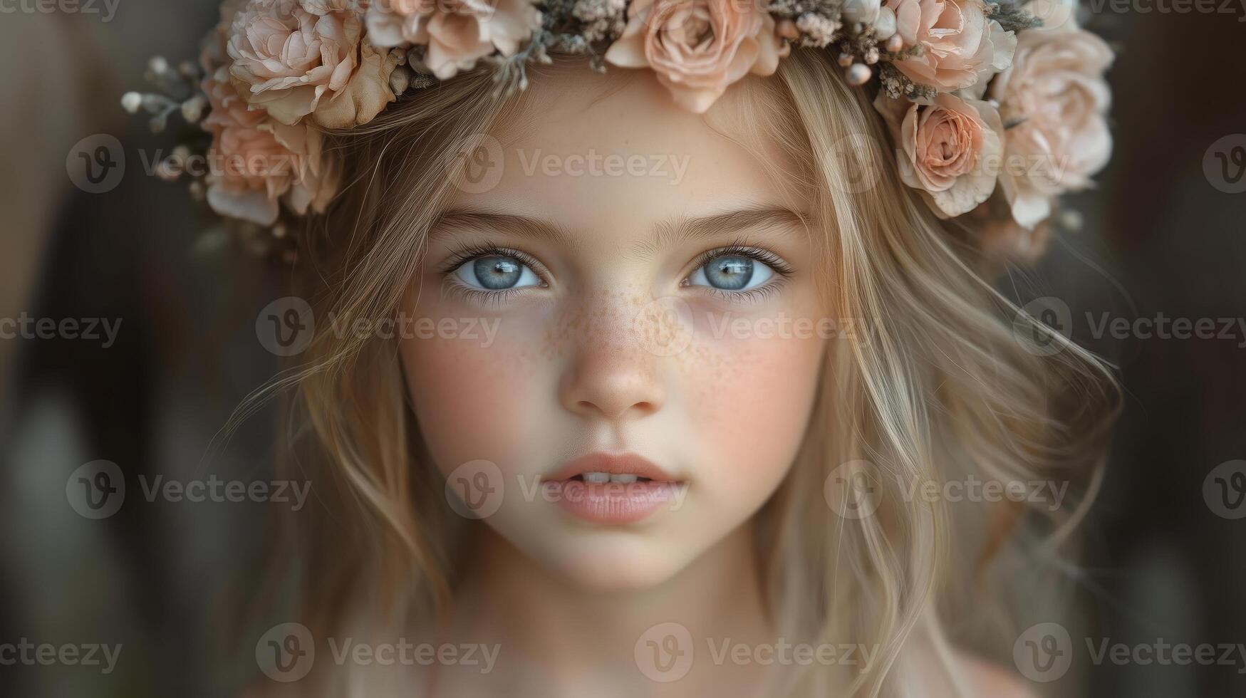 A young girl adorned with a floral crown photo