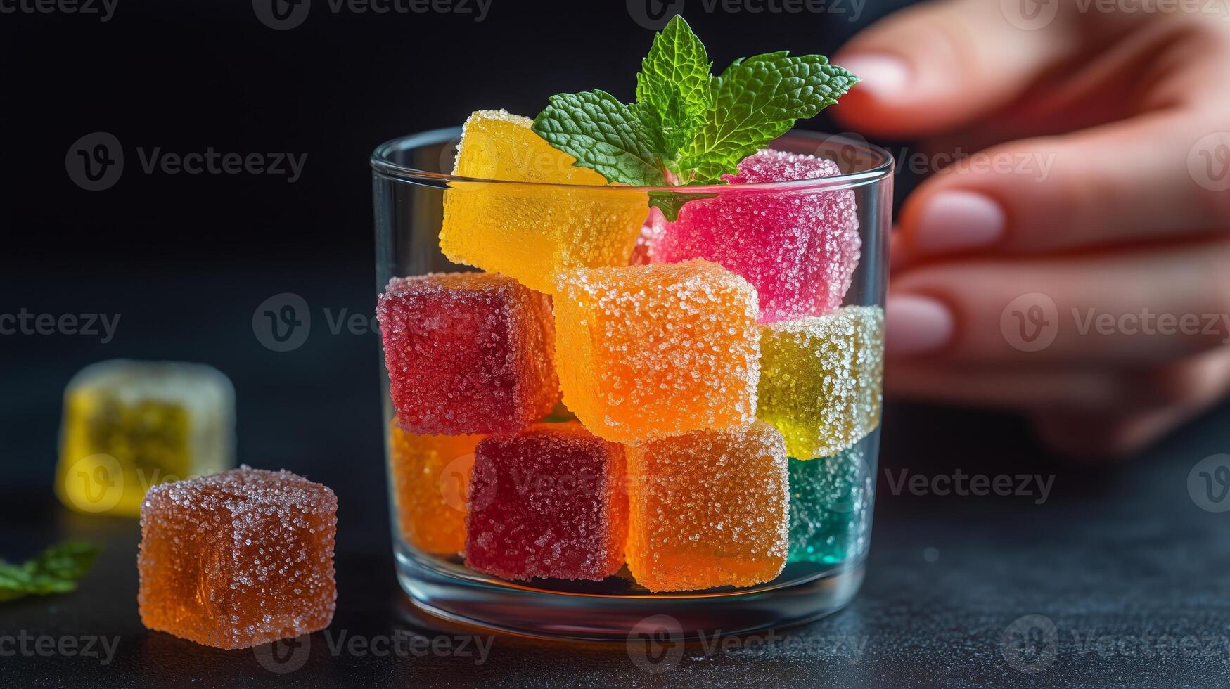 A person holding a glass of gummy bears photo