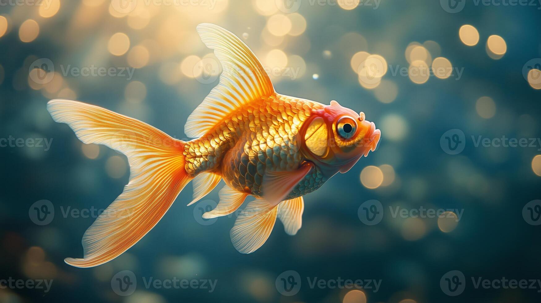 A goldfish swims against a current photo