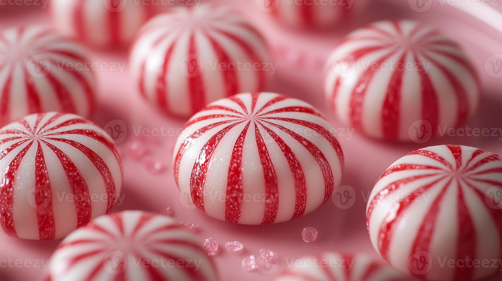 A plate of candy balls with red and white stripes photo