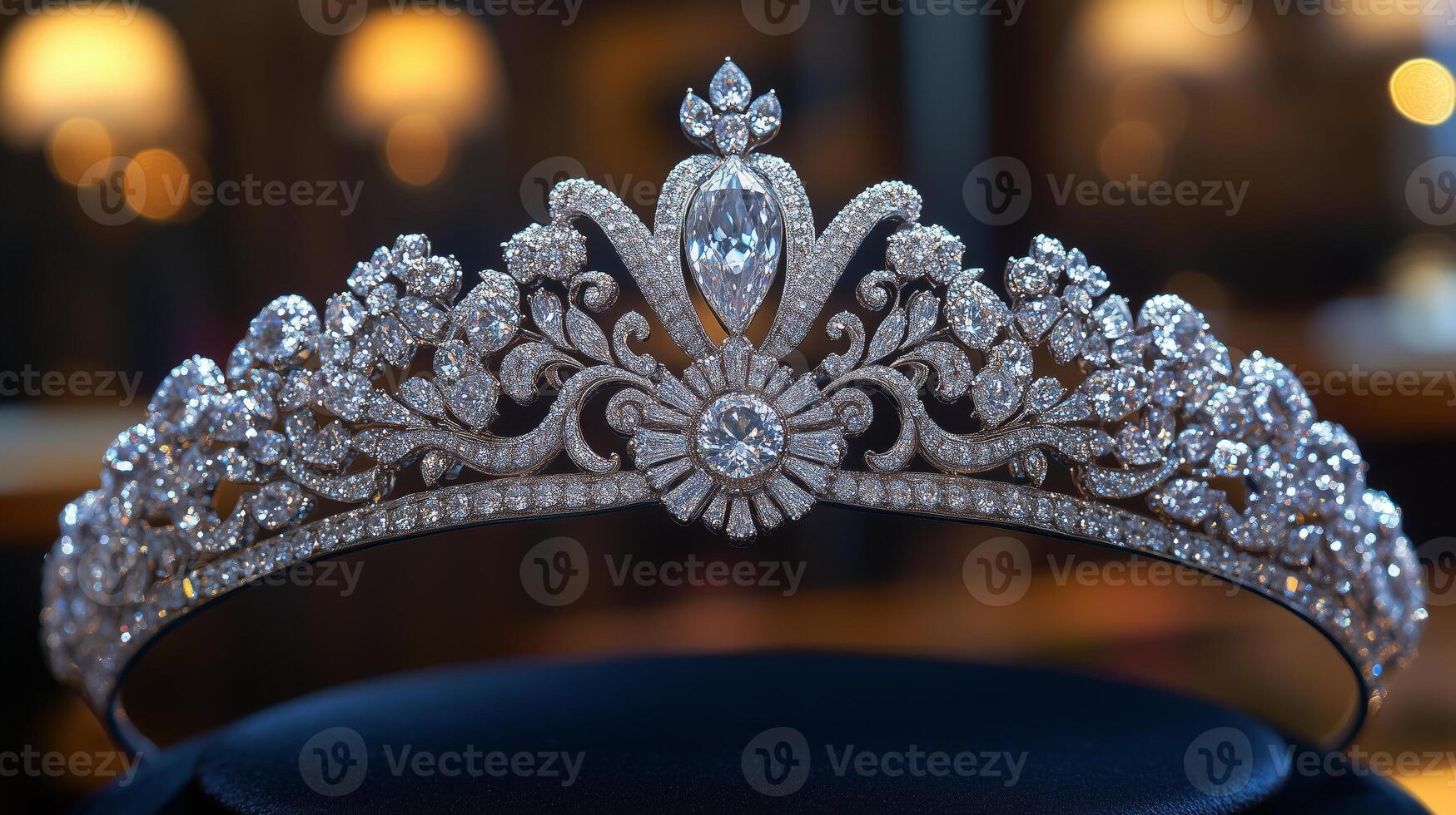 The tiara is made of diamonds and has a large diamond on top photo
