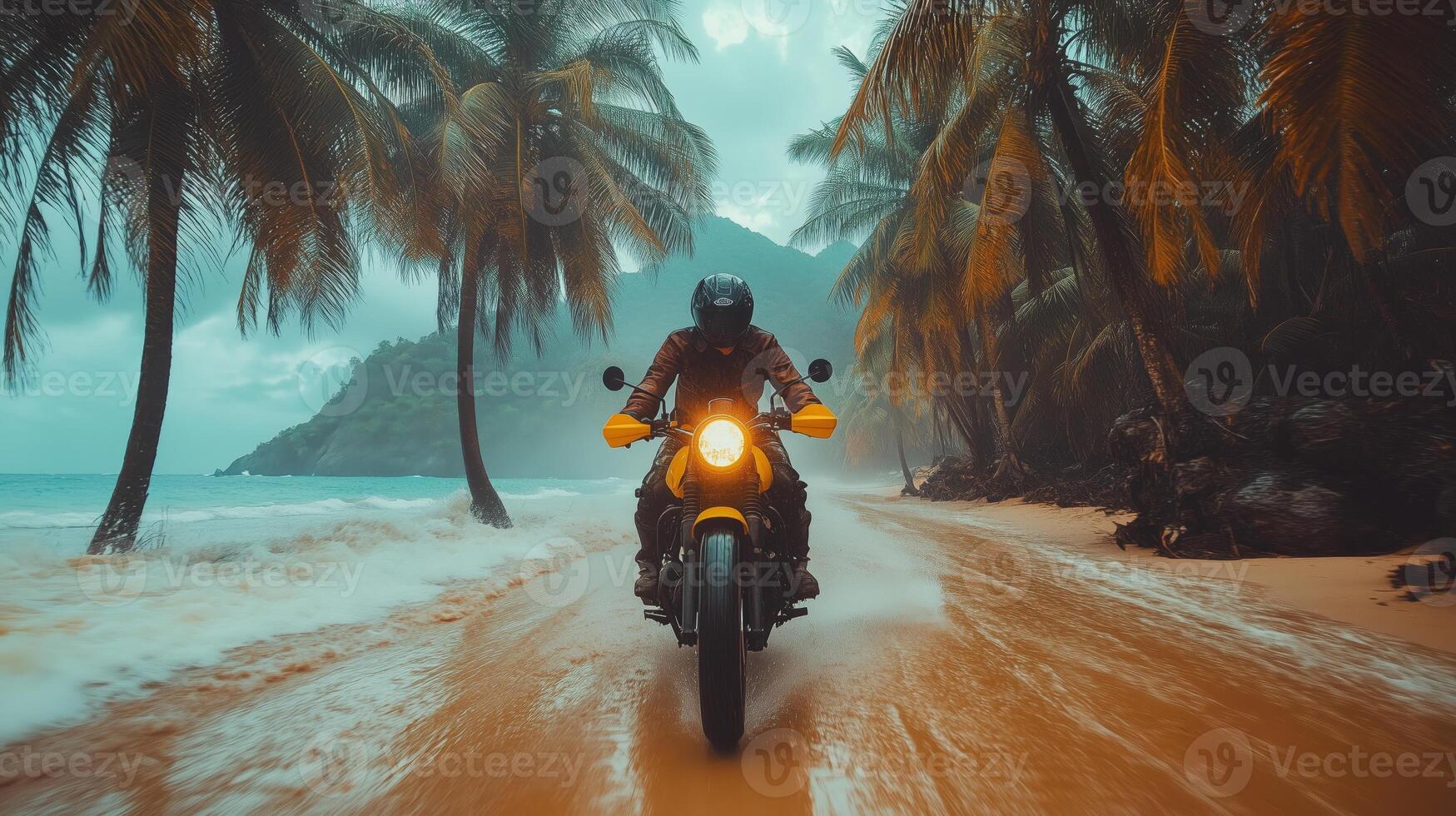 A person riding a motorcycle on a beach photo