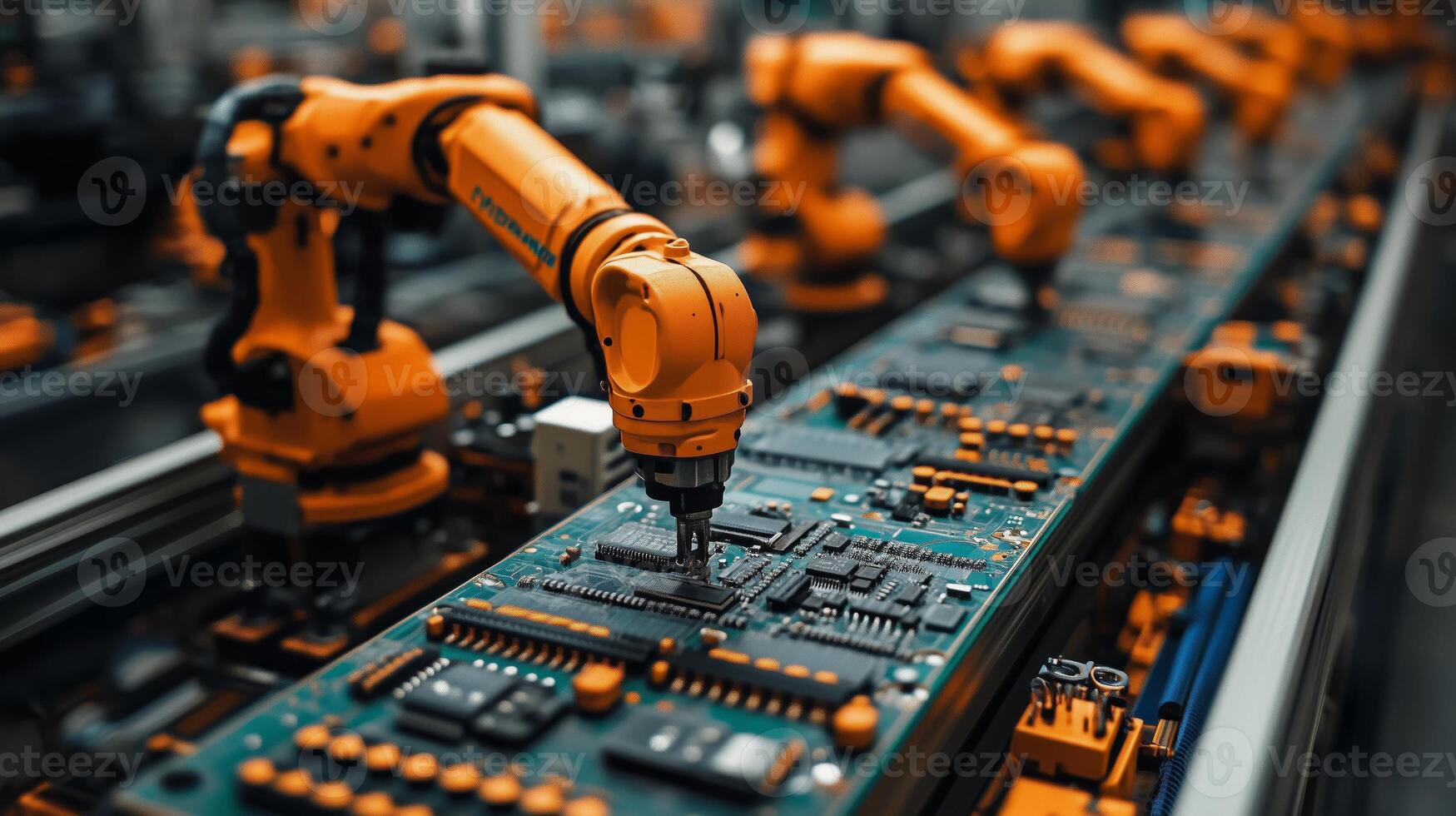 Robotic Arms Assemble Circuit Boards In Factory photo