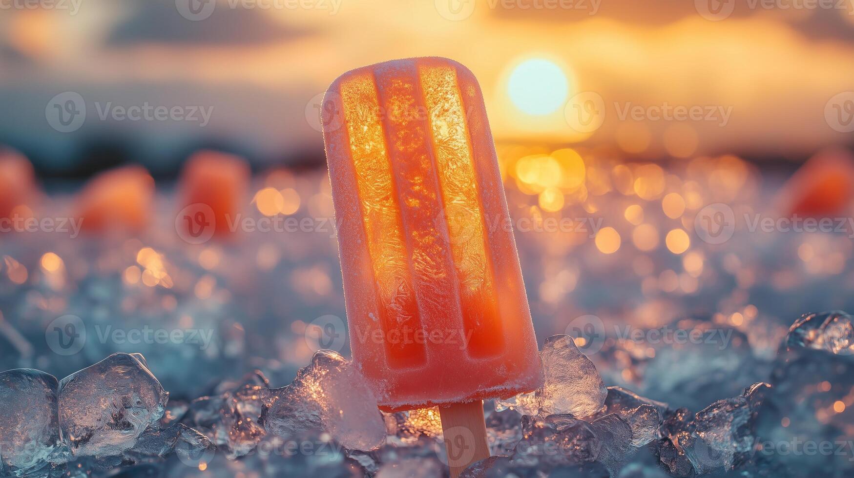A popsicle sitting on ice in the sun photo