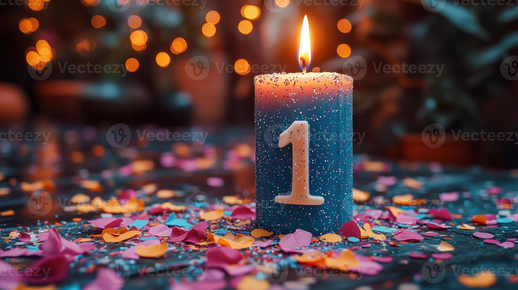 1st birthday candle with confetti photo